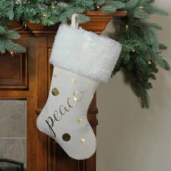 Northlight 19" Ivory White Gold Foil "Peace" Christmas Stocking With White Faux Fur Cuff -Christmas Decor Sale yilthvrn1aexwa9kdfl3vvqxnphxwvag 67544.1588362569