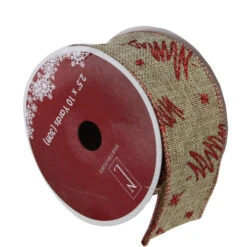 Northlight Red And Beige Christmas Tree Wired Craft Ribbon 2.5" X 10 Yards