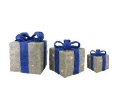 Northlight Lighted Gift Boxes Outdoor Christmas Decorations - 10" - Silver And Blue - Set Of 3