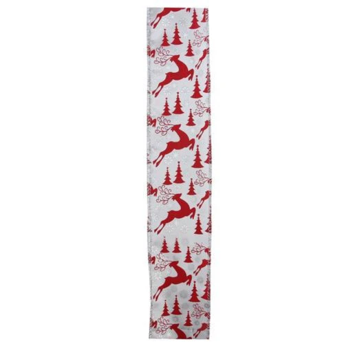 Northlight Silver And Red Flying Reindeer Wired Christmas Craft Ribbon 2.5" X 10 Yards 4 Northlight Silver And Red Flying Reindeer Wired Christmas Craft Ribbon 2.5" X 10 Yards - Image 2