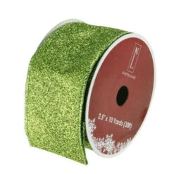 Northlight Shimmering Lime Green Solid Wired Christmas Craft Ribbon - 2.5" X 10 Yards